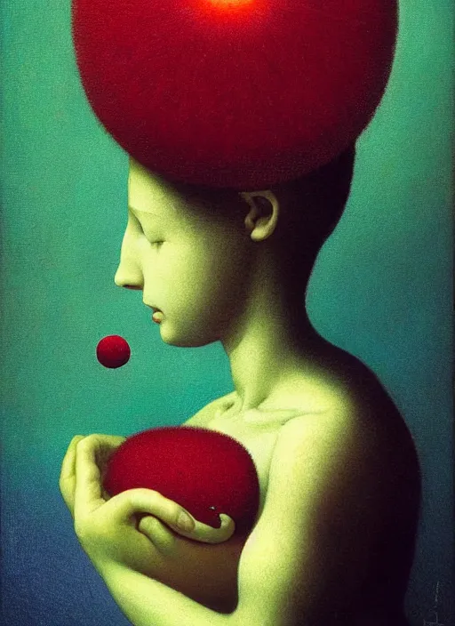 Image similar to She Eats of the Strangling Fruit and Her polyp blossoms bring iridescent fungal flowers whose spores black the foolish stars, Edward Hopper and James Gilleard, Zdzislaw Beksinski, Mark Ryden, Wolfgang Lettl highly detailed, hints of Yayoi Kasuma, Odilon Redon. Drexler