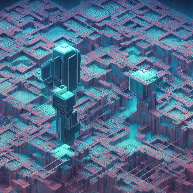 Prompt: symmetrical isometric 3 d voxel superstructure of an extraterrestrial futuristic biopunk city, highly detailed sci - fi art in the style of beksinski and beeple