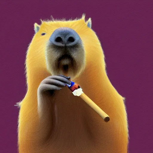 Image similar to capybara smoking a cigar, digital art