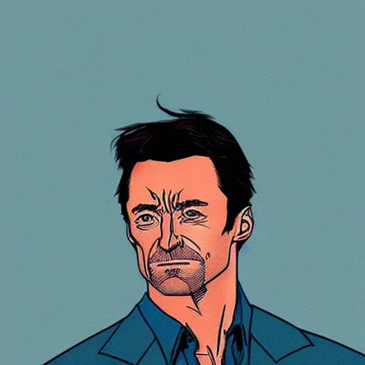 Image similar to “ hugh jackman retro minimalist portrait by jean giraud, moebius starwatcher, comic, 8 k ”