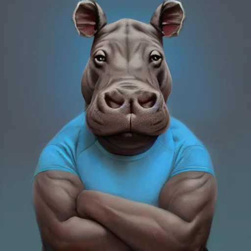 Prompt: a award winning commission portrait of a fit anthro hippo wearing a blue tracksuit,digital art,art by greg rutkowski,character design by charles bowater,detailed face,hyperdetailed,photorealistic,artstation,deviantart,4k,western comic art,sharp,high definition