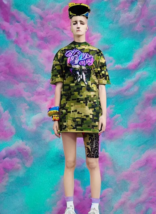 Image similar to vaporwave resort balenciaga military, hot topic, decora inspired, visual art