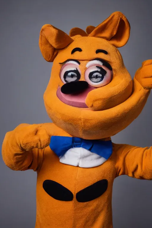 Image similar to portrait of Jacksfilms dressed in Garfield costume, starring in live-action adaptation of the comics, cosplay photograph, shallow depth of field