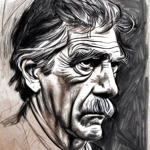 Image similar to a realistic yet scraggly portrait sketch of the side profile of a stern and sophisticated sam elliott, trending on artstation, intricate details, in the style of frank auerbach, in the style of sergio aragones, in the style of martin ansin, in the style of david aja, in the style of mattias adolfsson