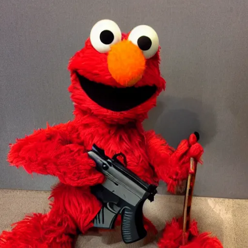 Image similar to elmo with a pistol