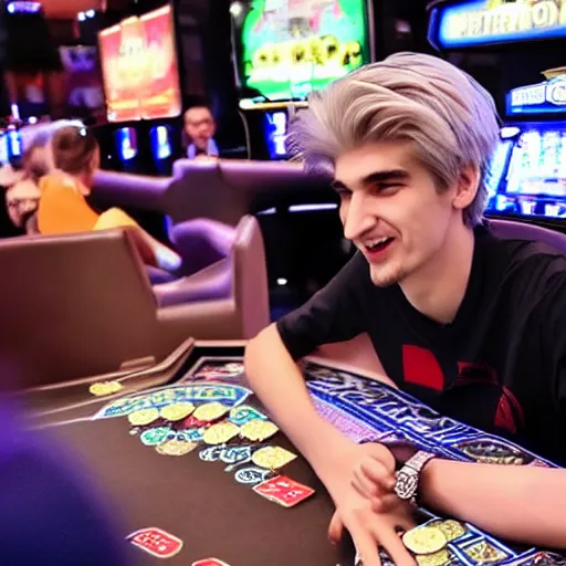 Image similar to really handsome gigachad xqc gambling : : realistic : : 1 dslr : : 1 - - quality 2