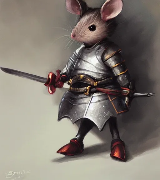 Image similar to portrait of a cute mouse as knight in the style of charlie bowater, oil painting