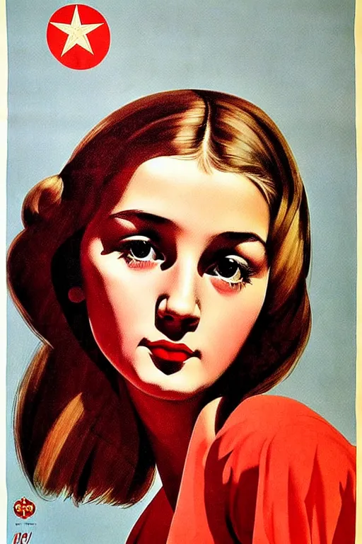 Image similar to portrait beautiful girl, ussr poster, art by grewski