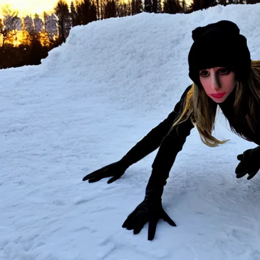 Image similar to lady gaga making a snow angel