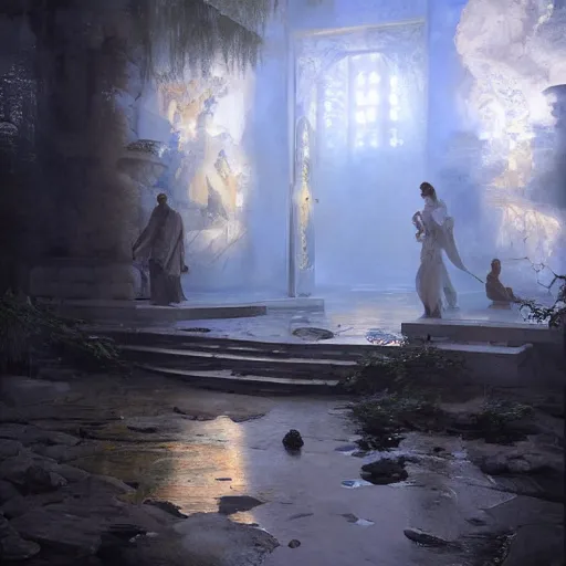 Image similar to beautiful painting of the gates of heaven, volumetric lighting, 8 k octane beautifully detailed render, post - processing, extremely hyper - detailed, intricate, epic composition, cinematic lighting, masterpiece, trending on artstation, detailed detailed detailed, masterpiece, stunning art by anders zorn, wonderful masterpiece by greg rutkowski, beautiful cinematic light,