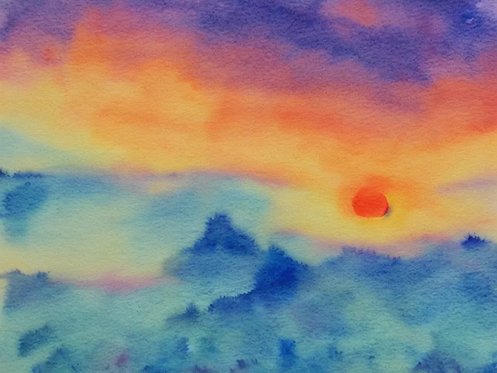 Prompt: watercolor of the most beautiful sunset ever seen