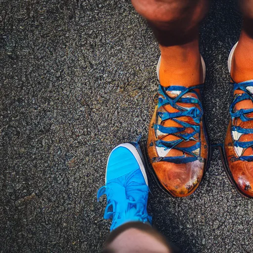 Prompt: ultra detailed photo, man wearing shoes made out of fish