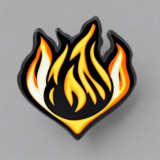 Image similar to a diamond enamel pin depicting a minimalistic clean illustration fire flames warning label, smooth curves