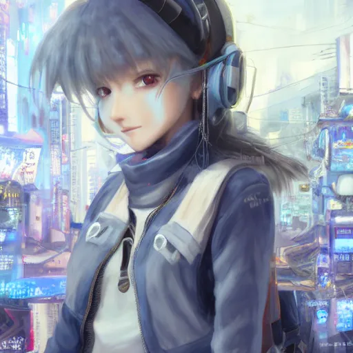 Image similar to dynamic composition, motion, ultra-detailed, incredibly detailed, a lot of details, amazing fine details and brush strokes, colorful and grayish palette, smooth, HD semirealistic anime CG concept art digital painting, watercolor oil painting of Clean and detailed post-cyberpunk sci-fi close-up schoolgirl in asian city in style of cytus and deemo, blue flame, relaxing, calm and mysterious vibes,, by a Chinese artist at ArtStation, by Huang Guangjian, Fenghua Zhong, Ruan Jia, Xin Jin and Wei Chang. Realistic artwork of a Chinese videogame, gradients, gentle an harmonic grayish colors. set in half-life 2, Matrix, GITS, Blade Runner, Neotokyo Source, Syndicate(2012), dynamic composition, beautiful with eerie vibes, very inspirational, very stylish, with gradients, surrealistic, dystopia, postapocalyptic vibes, depth of field, mist, rich cinematic atmosphere, perfect digital art, mystical journey in strange world