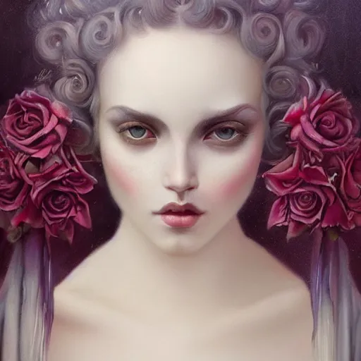 Image similar to tom bagshaw, soft painting of a curiosities carnival omnious, beautiful young aristocrat blessing flowers in full dress, perfectly detailed, symmetrical accurate intricate sensual features, highly detailed, artstation, sharp focus