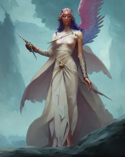 Prompt: character portrait of an angel of magic, by Peter Mohrbacher, Mark Brooks, Jim Burns, Marina Abramović, Wadim Kashin, Greg Rutkowski, trending on Artstation