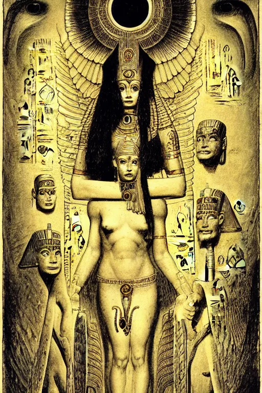 Prompt: occult diagram of mayan and egyptian art by wayne barlowe, gustav moreau, goward,  Gaston Bussiere and roberto ferri, santiago caruso, and austin osman spare, ((((occult art))))