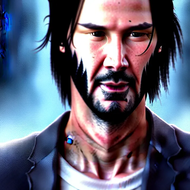 Image similar to epic professional digital art of keanu reeves, best on artstation, cgsociety, wlop, cosmic, epic, stunning, gorgeous, much detail, much wow, masterpiece