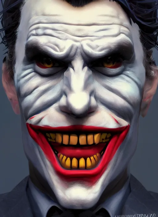 Image similar to impostor jerma as joker, hyper detailed, digital art, trending in artstation, cinematic lighting, studio quality, smooth render, unreal engine 5 rendered, octane rendered, art style by klimt and nixeu and ian sprigger and wlop and krenz cushart.