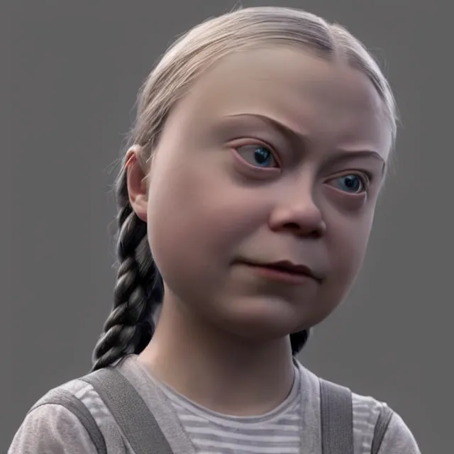 Image similar to highly detailed 3 d render of greta thunberg, character design by mark ryden and pixar, hyperrealistic, octane render, dynamic lighting