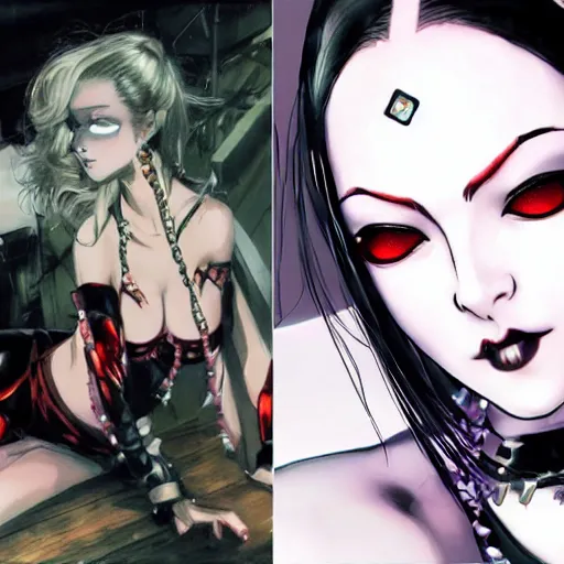 Image similar to beautiful pale - skinned goth girl with a red diamond on her forehead, yoji shinkawa