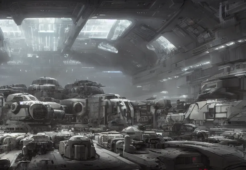 Prompt: a scifi brutalist maschinen krieger robot factory, ilm, beeple, star citizen halo, mass effect, starship troopers, elysium