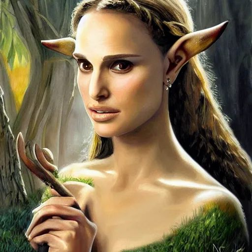 Prompt: beautiful painting of natalie portman as an elven maiden