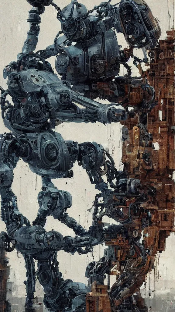 Image similar to robot painting a robot on canvas, intricate, highly detailed, photorealistic, film still, by greg rutkowski.