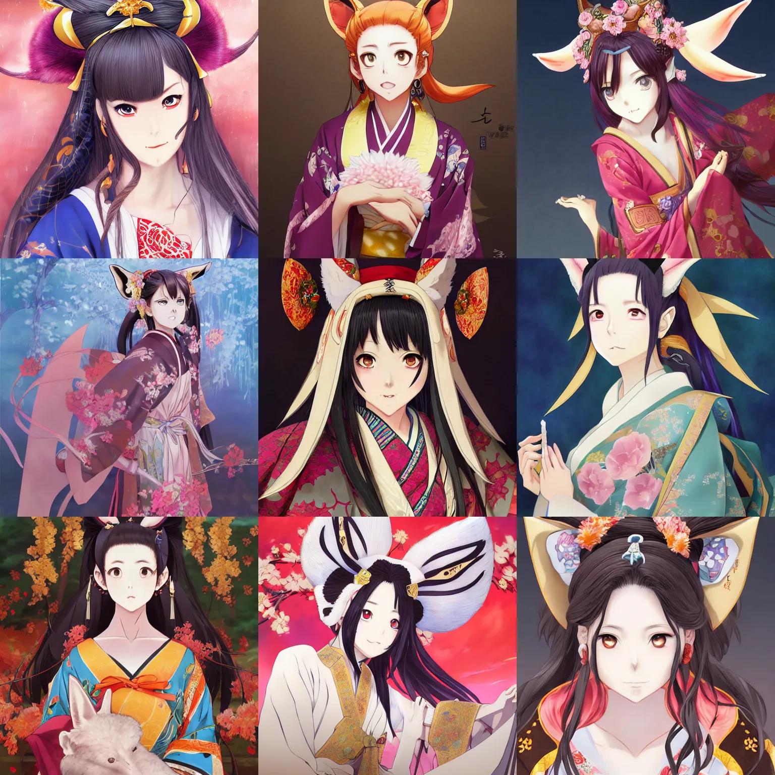 Prompt: An anime portrait of Ssunbiki as a beautiful Japanese noblewoman with fox ears wearing a silk kimono, by a professional manga illustrator, Stanley Artgerm Lau, WLOP, Rossdraws, James Jean, Andrei Riabovitchev, Marc Simonetti, and Sakimichan, tranding on artstation