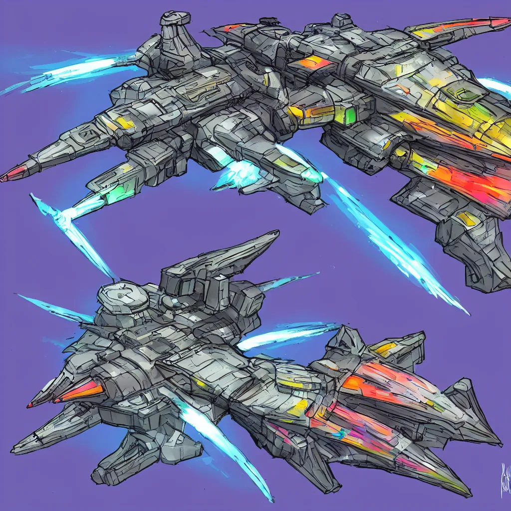 Image similar to combat spaceship from the side concept art colorful by gurmukh basin
