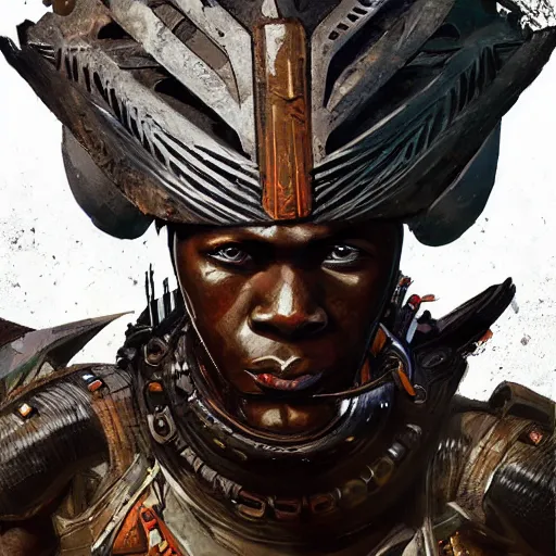 Image similar to an african warrior wearing a black jackal helmet, Apex Legends character digital illustration portrait design, by android jones, detailed, cinematic lighting, wide angle action dynamic portrait