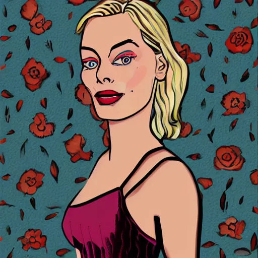 Prompt: An illustration of margot robbie in the style of andre ducci