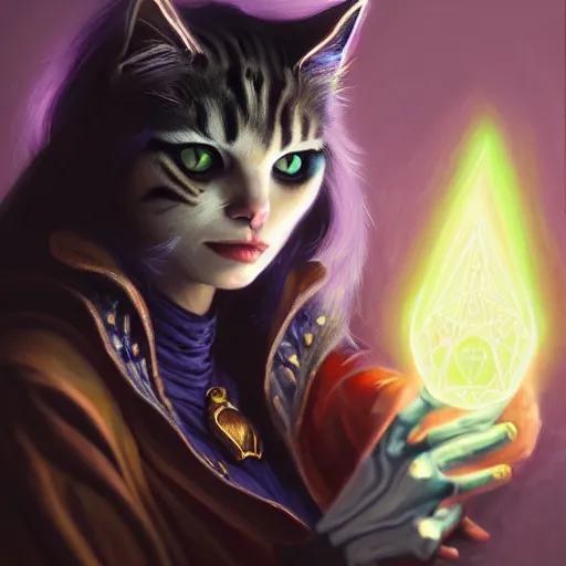 Prompt: Oil Painting of Cat Sorceress, Anthropomorphized, evil, magic the gathering artwork, horror, D&D, fantasy, cinematic lighting, centered, symmetrical, highly detailed, digital painting, artstation, concept art, smooth, sharp focus, illustration, volumetric lighting, epic Composition, 8k, art by Akihiko Yoshida and Greg Rutkowski and Craig Mullins, oil painting, cgsociety