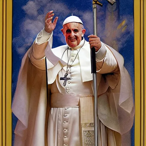 Prompt: the pope in movie avengers, by drew struzan