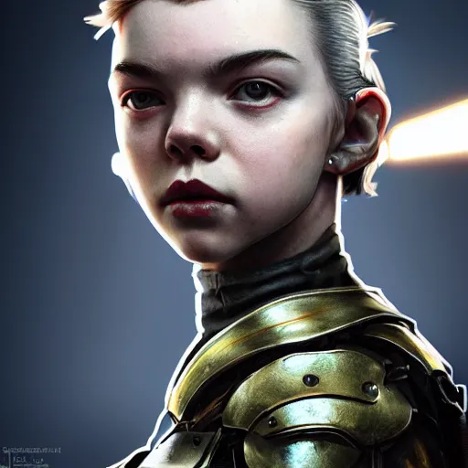 Prompt: anya taylor - joy portrait, dystopia core, apocalyptic, armor, warrior, dramatic, sharp focus, fiction, neon, fantasy, hyper detailed, digital art, trending in artstation, cinematic lighting, studio quality, smooth render, unreal engine 5 rendered, octane rendered, art style and nixeu and wlop and krenz cushart