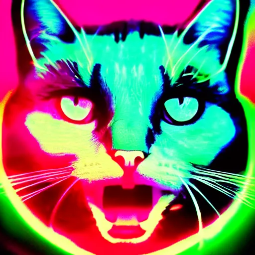 Prompt: cat face, portrait, vaporwave, synthwave, neon, vector graphics, cinematic, volumetric lighting, f 8 aperture, cinematic eastman 5 3 8 4 film