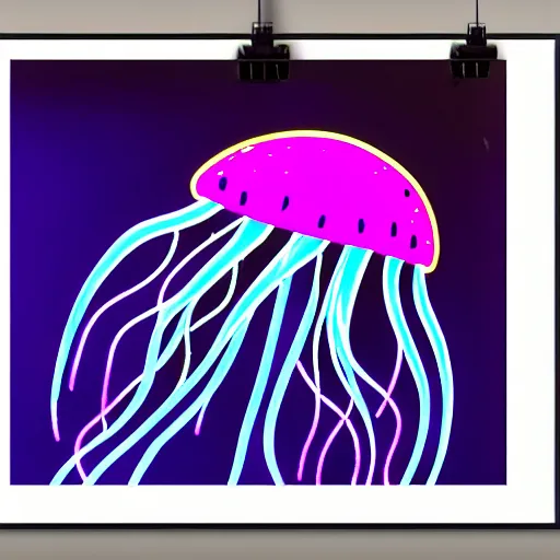 Image similar to a blacklight poster of a neon jellyfish