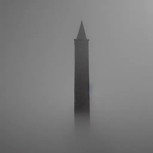 Image similar to liminal space, empty, dark, a tower in a tempest, meditation on death