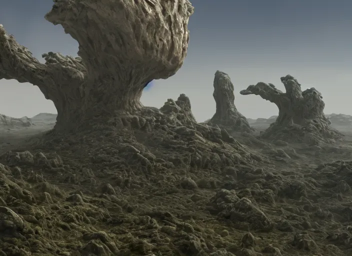 Image similar to a alien landscape in the style of midjourney, 8 k, unreal engine, zbrush,