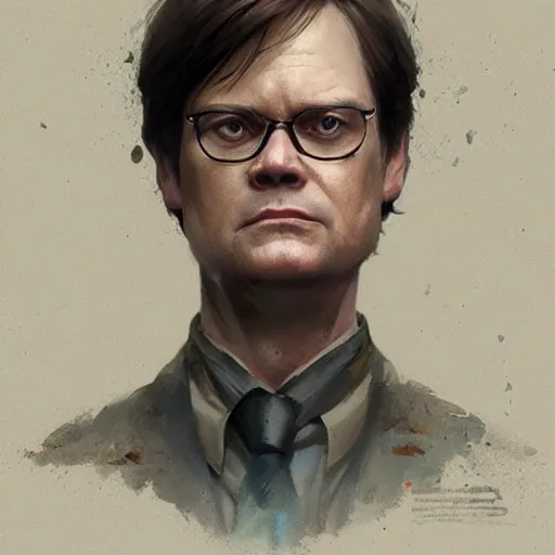 Image similar to portrait of Dwight Schrute, art by greg rutkowski, matte painting, trending on artstation