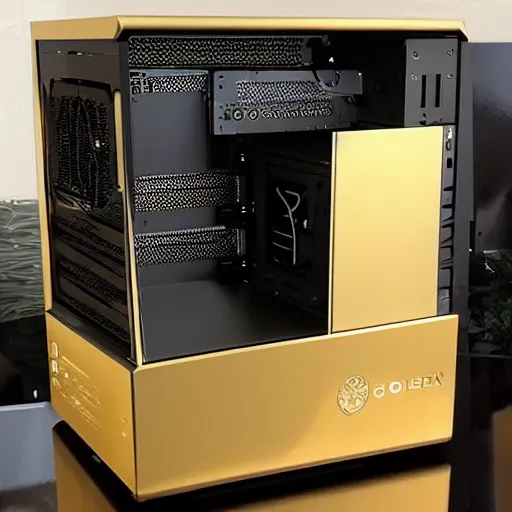 Prompt: a beautiful photo of a golden pc