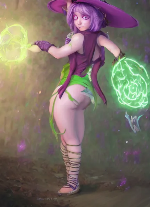 Image similar to lulu short fairy witch with green eyes, from league of legends, purple skin, au naturel, hyper detailed, digital art, trending in artstation, cinematic lighting, studio quality, smooth render, fluorescent skin, unreal engine 5 rendered, octane rendered, art style by klimt and nixeu and ian sprigger and wlop and krenz cushart