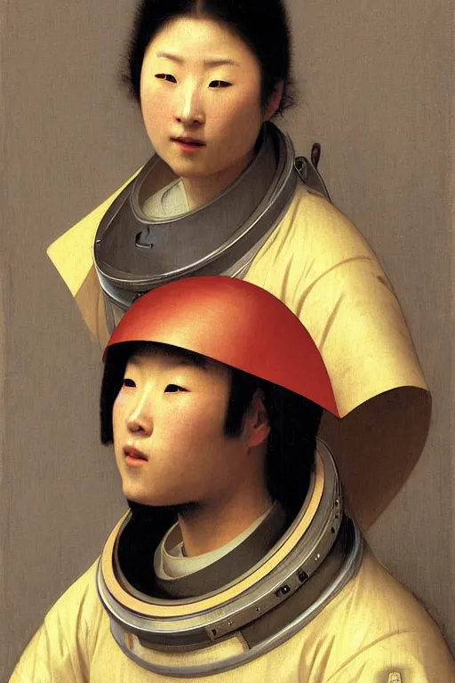 Image similar to portrait of samurai in astronaut helmets, by bouguereau