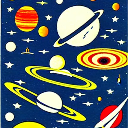 Image similar to A mid-century modern collage of Space Travel.