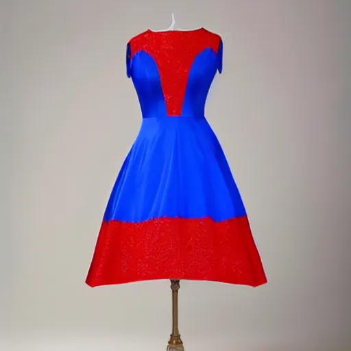 Image similar to A beautiful dress colored red, blue, yellow