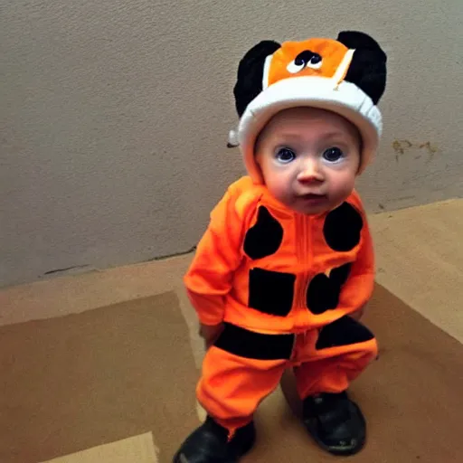 Image similar to cute baby chick dressed as an inmate