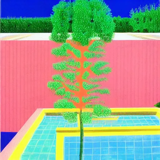 Image similar to vaporwave david hockney