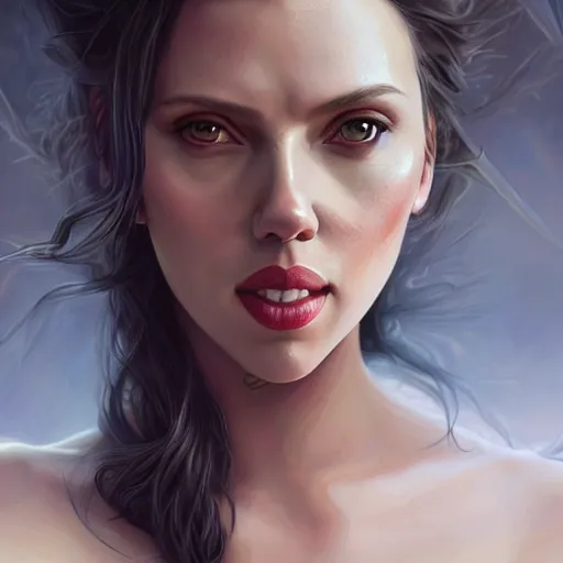 Prompt: detailed portrait of scarlett johansson as marceline, beautiful, fantasy, intricate, elegant, highly detailed, digital painting, artstation, concept art, matte, sharp focus, illustration, art by aenaluck, artgerm and roberto ferri and greg rutkowski, epic fantasy, digital painting