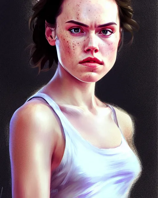 Image similar to portrait Daisy Ridley, cute-fine-face, pretty face, realistic shaded Perfect face, fine details. Anime. realistic shaded lighting by Ilya Kuvshino Giuseppe Dangelico Pino and Michael Garmash and Rob Rey, IAMAG premiere, aaaa achievement collection, elegant freckles, fabulous