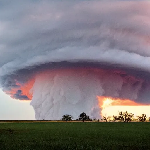 Image similar to beautiful landscape with a large tornado in the background